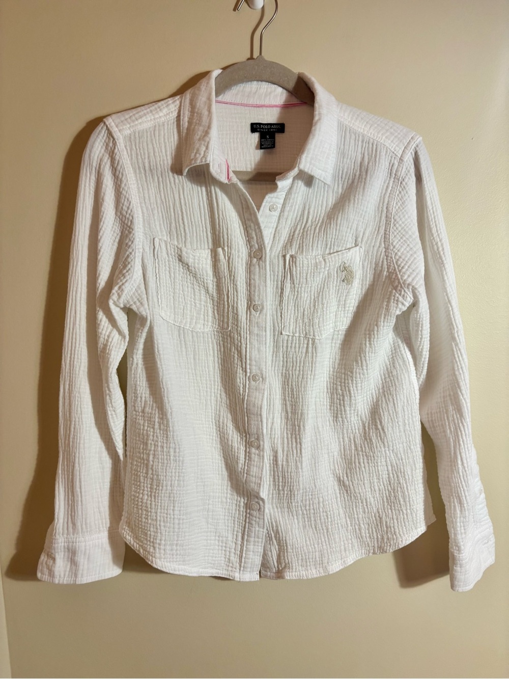 U.S. Polo Assn. Women's White Cotton Gauze Button-Up Textured Shirt
